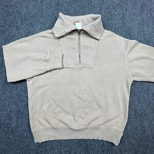 C&C California Quarter Zip Mens XL Silver Gray Sunwashed Fleece Ribbed Pullover